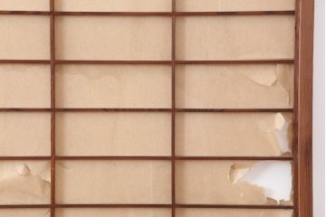 アンティーク建具　昭和中期　摺り上げ　腰板杉材　うずら杢が美しい雪見障子戸3枚セット(建具、擦り上げ障子戸、擦上障子戸、引き戸)(R-037053)