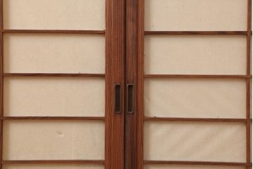 アンティーク建具　昭和中期　摺り上げ　腰板杉材　うずら杢が美しい雪見障子戸3枚セット(建具、擦り上げ障子戸、擦上障子戸、引き戸)(R-037053)