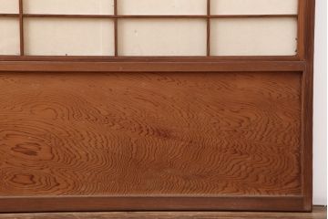 アンティーク建具　昭和中期　摺り上げ　腰板杉材　うずら杢が美しい雪見障子戸3枚セット(建具、擦り上げ障子戸、擦上障子戸、引き戸)(R-037053)
