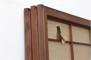 アンティーク建具　昭和中期　摺り上げ　腰板杉材　うずら杢が美しい雪見障子戸3枚セット(建具、擦り上げ障子戸、擦上障子戸、引き戸)(R-037053)