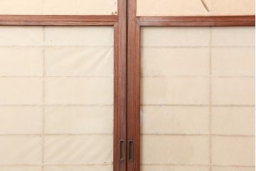アンティーク建具　昭和中期　摺り上げ　腰板杉材　うずら杢が美しい雪見障子戸3枚セット(建具、擦り上げ障子戸、擦上障子戸、引き戸)(R-037053)