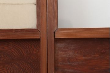 アンティーク建具　昭和中期　摺り上げ　腰板杉材　うずら杢が美しい雪見障子戸3枚セット(建具、擦り上げ障子戸、擦上障子戸、引き戸)(R-037053)