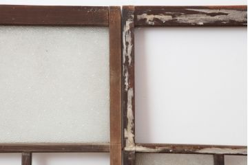 アンティーク建具　シンプルな木製フレームの窓2枚セット(ガラス戸、引き戸)(R-037055)