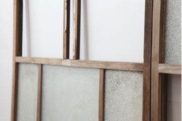 アンティーク建具　シンプルな木製フレームの窓2枚セット(ガラス戸、引き戸)(R-037055)