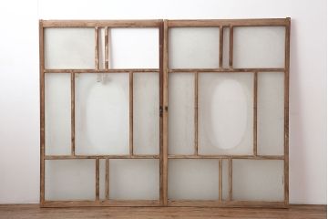アンティーク建具　ダイヤガラス　素朴な風合いのレトロな窓2枚セット(ガラス戸、引き戸、建具)(R-037056)