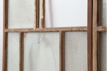 アンティーク建具　ダイヤガラス　素朴な風合いのレトロな窓2枚セット(ガラス戸、引き戸、建具)(R-037056)