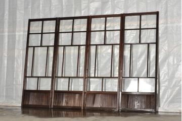 アンティーク建具　レトロな趣漂う木製ガラス戸4枚セット(引き戸、建具)(R-037059)