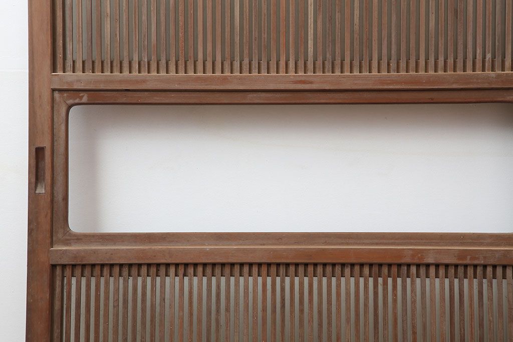 アンティーク建具　腰板ケヤキ材　裏ガラス入り　上手物!和モダンスタイルにおすすめな格子戸2枚セット(ガラス帯戸、建具、引き戸)(R-037061)