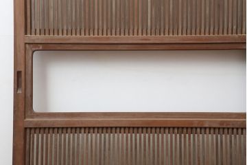アンティーク建具　腰板ケヤキ材　裏ガラス入り　上手物!和モダンスタイルにおすすめな格子戸2枚セット(ガラス帯戸、建具、引き戸)(R-037061)