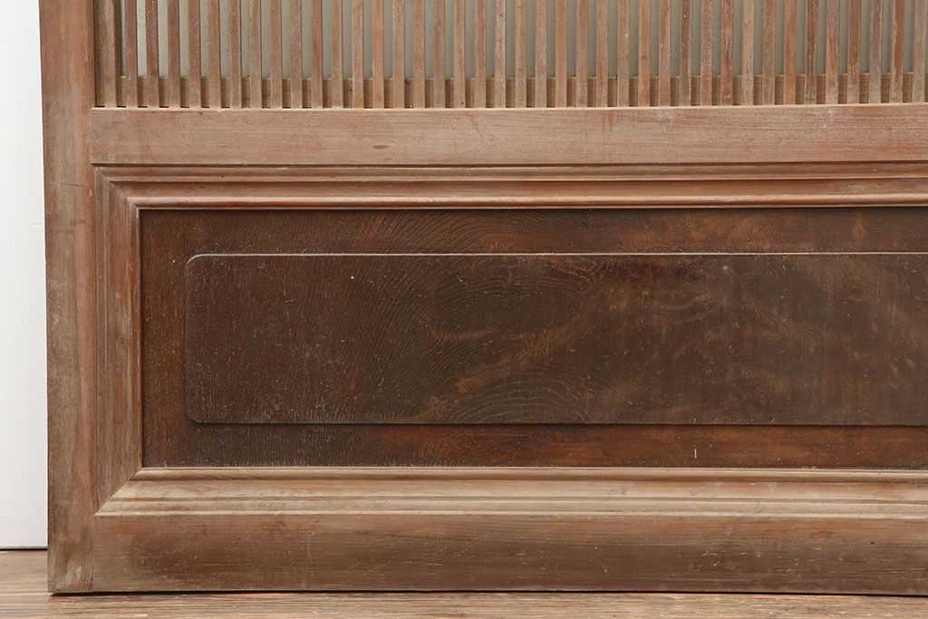 アンティーク建具　腰板ケヤキ材　裏ガラス入り　上手物!和モダンスタイルにおすすめな格子戸2枚セット(ガラス帯戸、建具、引き戸)(R-037061)