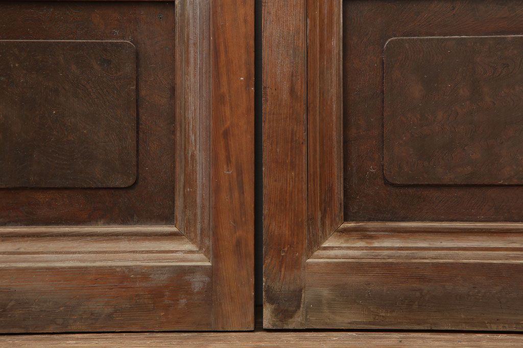 アンティーク建具　腰板ケヤキ材　裏ガラス入り　上手物!和モダンスタイルにおすすめな格子戸2枚セット(ガラス帯戸、建具、引き戸)(R-037061)