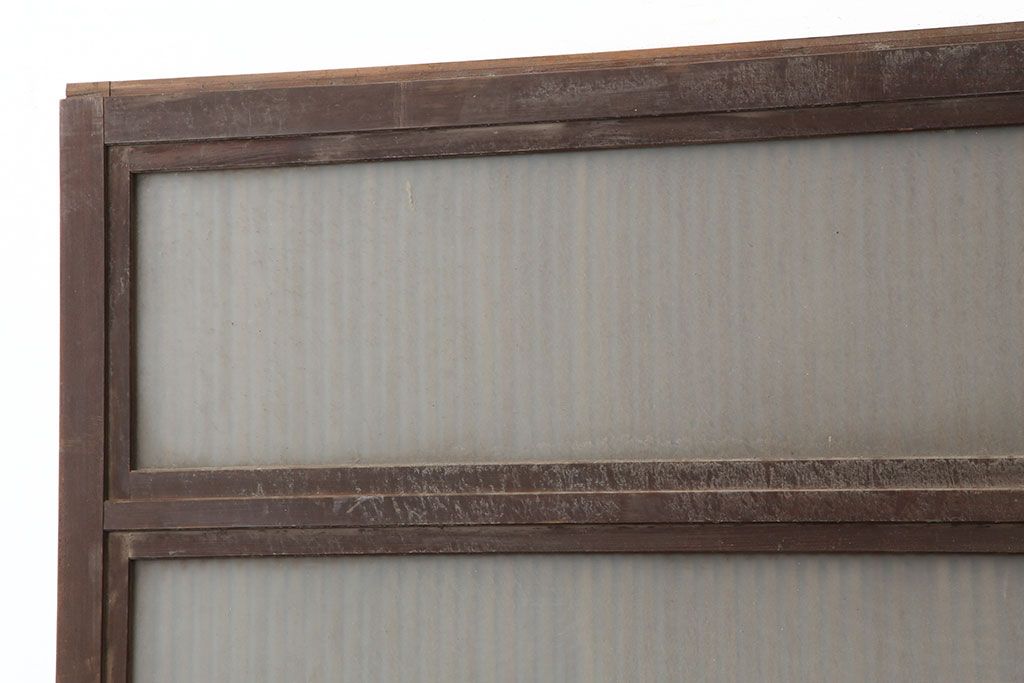 アンティーク建具　腰板ケヤキ材　裏ガラス入り　上手物!和モダンスタイルにおすすめな格子戸2枚セット(ガラス帯戸、建具、引き戸)(R-037061)