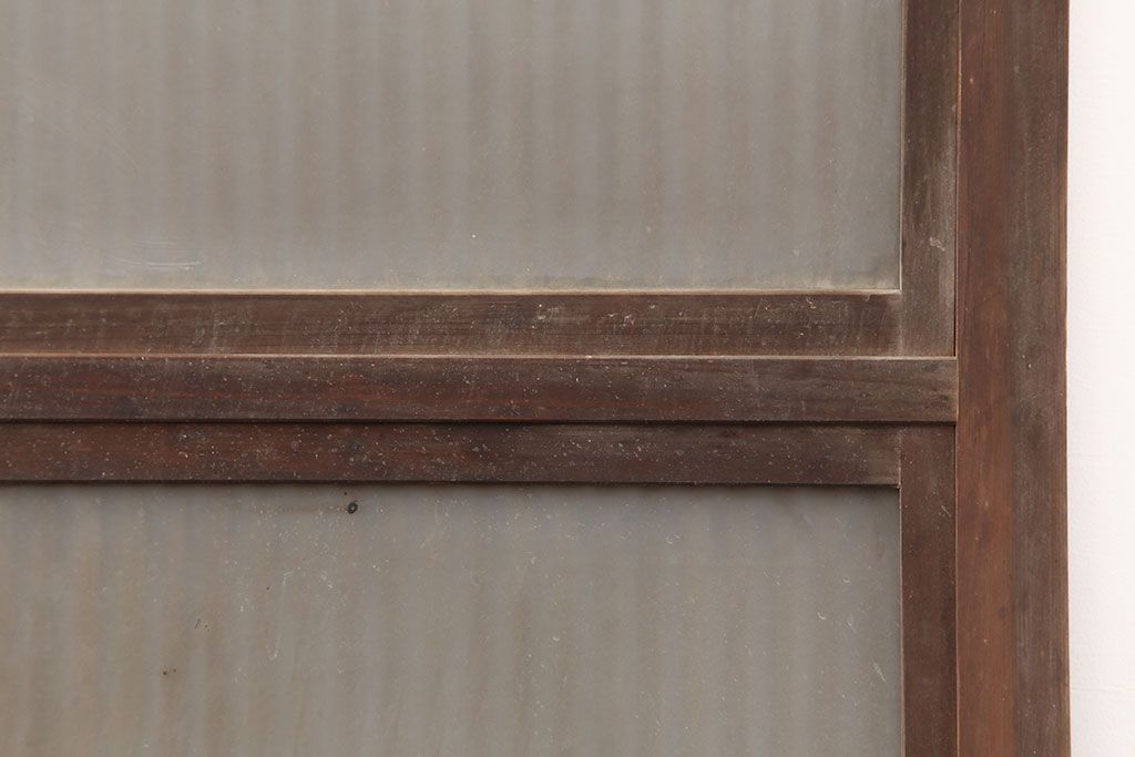 アンティーク建具　腰板ケヤキ材　裏ガラス入り　上手物!和モダンスタイルにおすすめな格子戸2枚セット(ガラス帯戸、建具、引き戸)(R-037061)