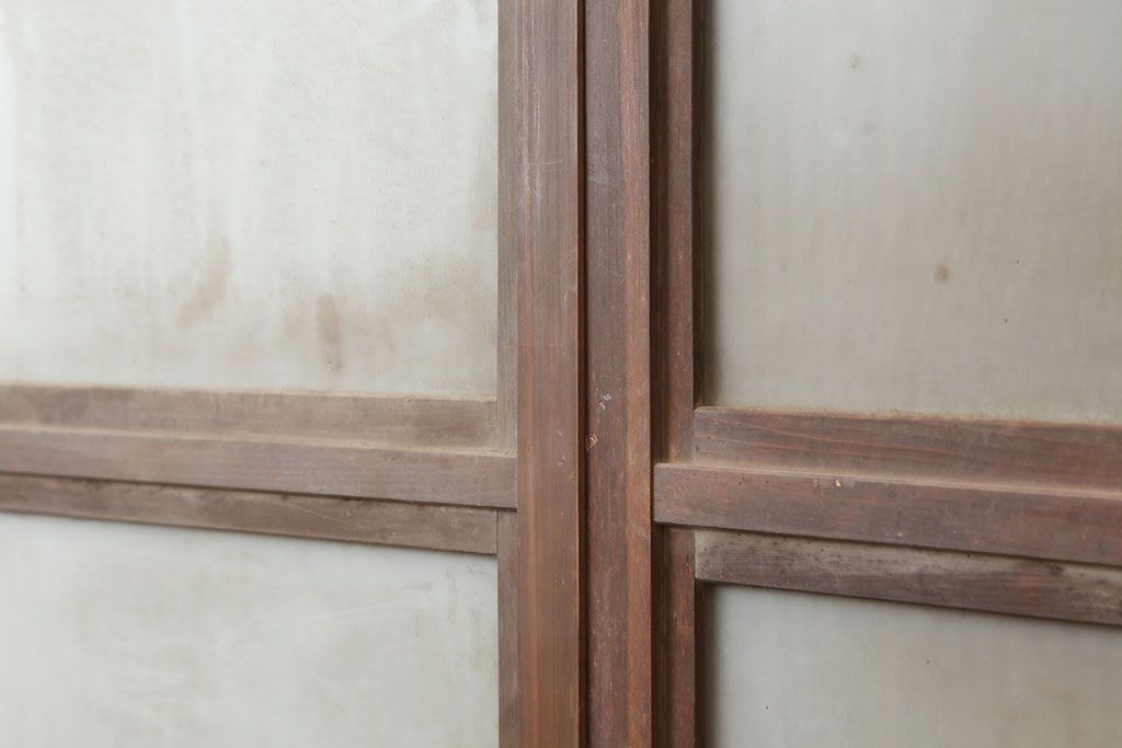 アンティーク建具　腰板ケヤキ材　裏ガラス入り　上手物!和モダンスタイルにおすすめな格子戸2枚セット(ガラス帯戸、建具、引き戸)(R-037061)