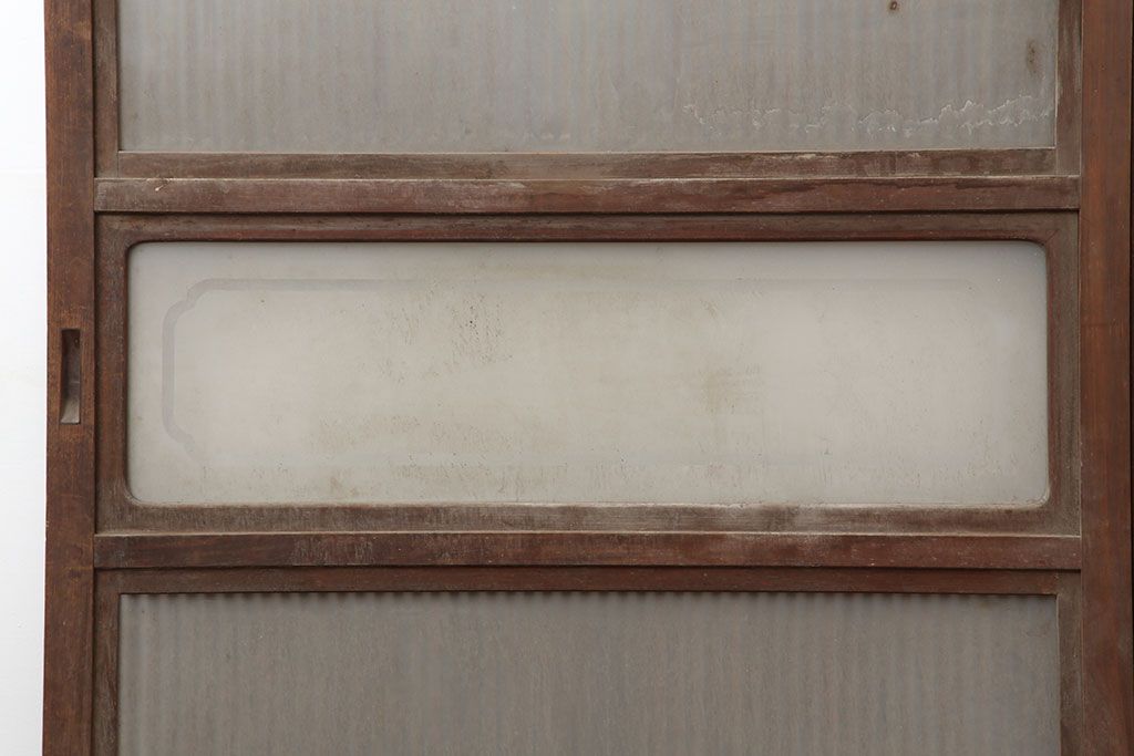 アンティーク建具　腰板ケヤキ材　裏ガラス入り　上手物!和モダンスタイルにおすすめな格子戸2枚セット(ガラス帯戸、建具、引き戸)(R-037061)