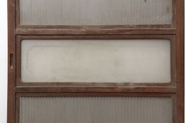 アンティーク建具　腰板ケヤキ材　裏ガラス入り　上手物!和モダンスタイルにおすすめな格子戸2枚セット(ガラス帯戸、建具、引き戸)(R-037061)