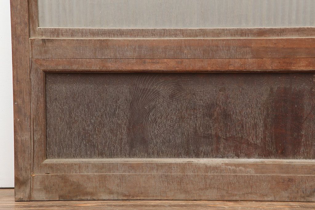 アンティーク建具　腰板ケヤキ材　裏ガラス入り　上手物!和モダンスタイルにおすすめな格子戸2枚セット(ガラス帯戸、建具、引き戸)(R-037061)