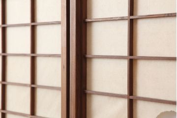 アンティーク建具　昭和初期　摺り上げ　風情あるインテリアにおすすめな雪見障子戸4枚セット(建具、擦り上げ障子戸、擦上障子戸、引き戸)(R-037063)