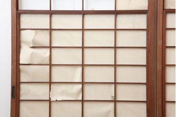 アンティーク建具　昭和初期　摺り上げ　風情あるインテリアにおすすめな雪見障子戸4枚セット(建具、擦り上げ障子戸、擦上障子戸、引き戸)(R-037063)