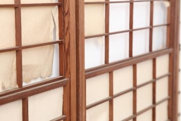 アンティーク建具　昭和初期　摺り上げ　風情あるインテリアにおすすめな雪見障子戸4枚セット(建具、擦り上げ障子戸、擦上障子戸、引き戸)(R-037063)