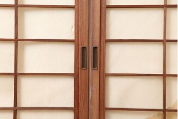 アンティーク建具　昭和初期　摺り上げ　風情あるインテリアにおすすめな雪見障子戸4枚セット(建具、擦り上げ障子戸、擦上障子戸、引き戸)(R-037063)