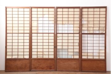 アンティーク建具　昭和初期　摺り上げ　風情あるインテリアにおすすめな雪見障子戸4枚セット(建具、擦り上げ障子戸、擦上障子戸、引き戸)(R-037064)