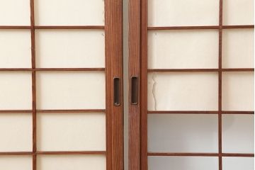 アンティーク建具　昭和初期　摺り上げ　風情あるインテリアにおすすめな雪見障子戸4枚セット(建具、擦り上げ障子戸、擦上障子戸、引き戸)(R-037064)