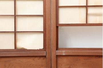 アンティーク建具　昭和初期　摺り上げ　風情あるインテリアにおすすめな雪見障子戸4枚セット(建具、擦り上げ障子戸、擦上障子戸、引き戸)(R-037064)