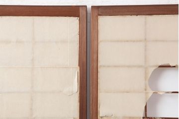 アンティーク建具　昭和初期　摺り上げ　風情あるインテリアにおすすめな雪見障子戸4枚セット(建具、擦り上げ障子戸、擦上障子戸、引き戸)(R-037064)