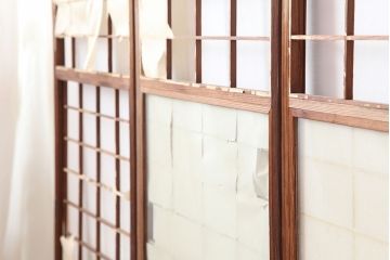 アンティーク建具　昭和初期　摺り上げ　風情あるインテリアにおすすめな雪見障子戸4枚セット(建具、擦り上げ障子戸、擦上障子戸、引き戸)(R-037064)