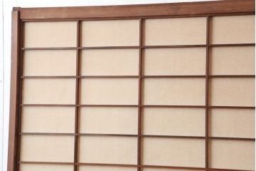 アンティーク建具　昭和初期　風情あるインテリアにおすすめな引き分け猫間障子戸2枚セット(雪見、建具、引き戸)(R-037065)