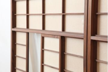 アンティーク建具　昭和初期　風情あるインテリアにおすすめな引き分け猫間障子戸2枚セット(雪見、建具、引き戸)(R-037065)
