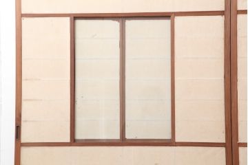アンティーク建具　昭和初期　風情あるインテリアにおすすめな引き分け猫間障子戸2枚セット(雪見、建具、引き戸)(R-037065)