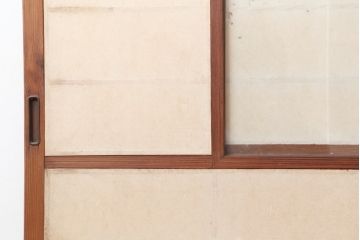 アンティーク建具　昭和初期　風情あるインテリアにおすすめな引き分け猫間障子戸2枚セット(雪見、建具、引き戸)(R-037065)