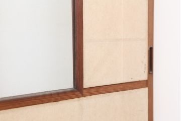 アンティーク建具　昭和初期　風情あるインテリアにおすすめな引き分け猫間障子戸2枚セット(雪見、建具、引き戸)(R-037065)