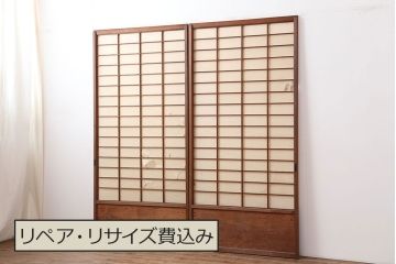 アンティーク建具　シンプルな障子戸2枚セット(引き戸、ガラス戸、建具)(R-037066)