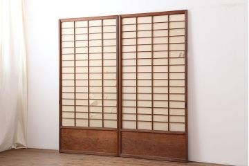 アンティーク建具　シンプルな障子戸2枚セット(引き戸、ガラス戸、建具)(R-037066)