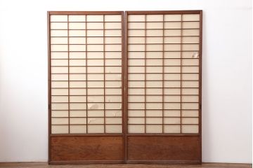 アンティーク建具　シンプルな障子戸2枚セット(引き戸、ガラス戸、建具)(R-037066)
