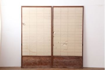 アンティーク建具　シンプルな障子戸2枚セット(引き戸、ガラス戸、建具)(R-037066)