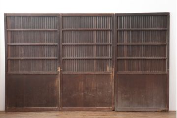 アンティーク建具　明治大正期　古民家スタイルにおすすすめな平格子戸3枚セット(引き戸、建具)(R-037068)