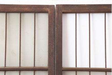 アンティーク建具　鉄格子入りが珍しいレトロなガラス戸2枚セット(引き戸、建具)(R-037070)
