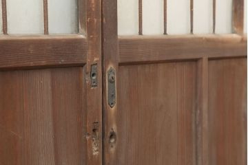 アンティーク建具　鉄格子入りが珍しいレトロなガラス戸2枚セット(引き戸、建具)(R-037070)