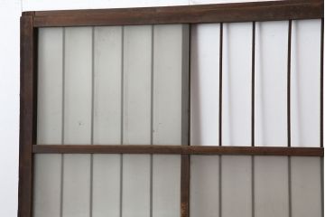 アンティーク建具　鉄格子入りが珍しいレトロなガラス戸2枚セット(引き戸、建具)(R-037070)