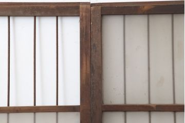 アンティーク建具　鉄格子入りが珍しいレトロなガラス戸2枚セット(引き戸、建具)(R-037070)