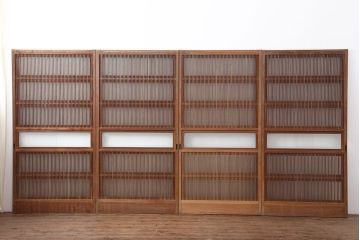 アンティーク建具　裏ガラス入り　和空間を盛り上げる上手物の格子戸4枚セット(ガラス帯戸、建具、引き戸)(R-037071)