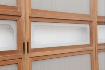 アンティーク建具　裏ガラス入り　和空間を盛り上げる上手物の格子戸4枚セット(ガラス帯戸、建具、引き戸)(R-037071)