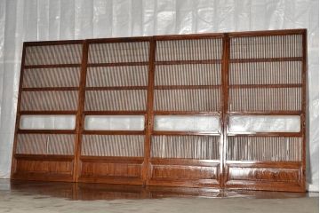 アンティーク建具　裏障子付き　和の雰囲気を高める格子戸4枚セット(ガラス帯戸、建具、引き戸)(R-037073)