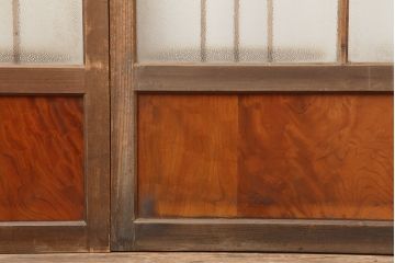 アンティーク建具　昭和初期　腰板ケヤキ材　上手物!レトロな雰囲気漂うガラス戸3枚セット(建具、引き戸)(R-037076)