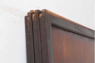 アンティーク建具　明治期　裏障子付き!黒い木枠がモダンな格子帯戸3枚セット(引き戸、建具)(R-037077)