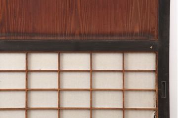 アンティーク建具　明治期　裏障子付き!黒い木枠がモダンな格子帯戸3枚セット(引き戸、建具)(R-037077)